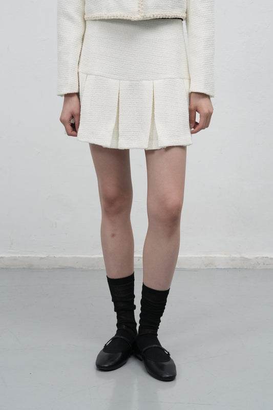 General Idea WOMAN Tweed Pleats Mini Skirt [WHITE]