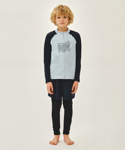 Marithé François Girbaud Kids Zip Up Rashguard & Shorts Set-Up Navy