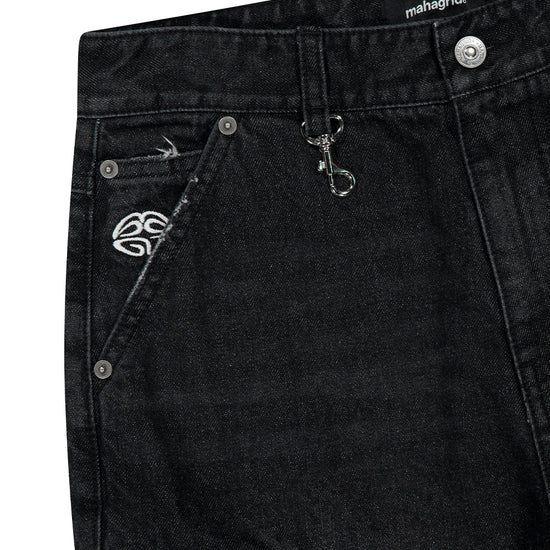 Mahagrid Washed Zip Cargo Denim Pant [Black]