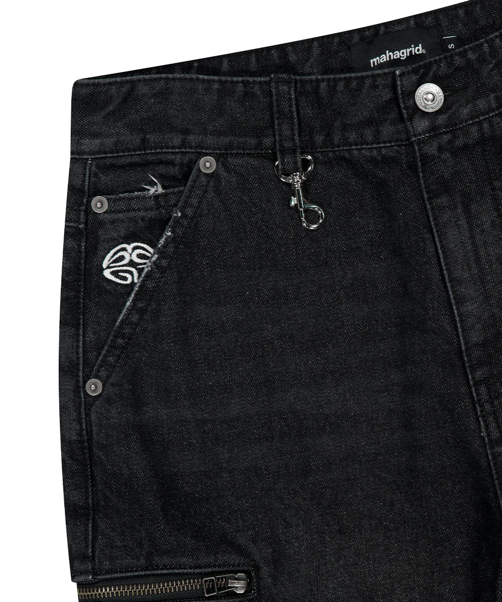 Mahagrid Washed Zip Cargo Denim Pant [Black]