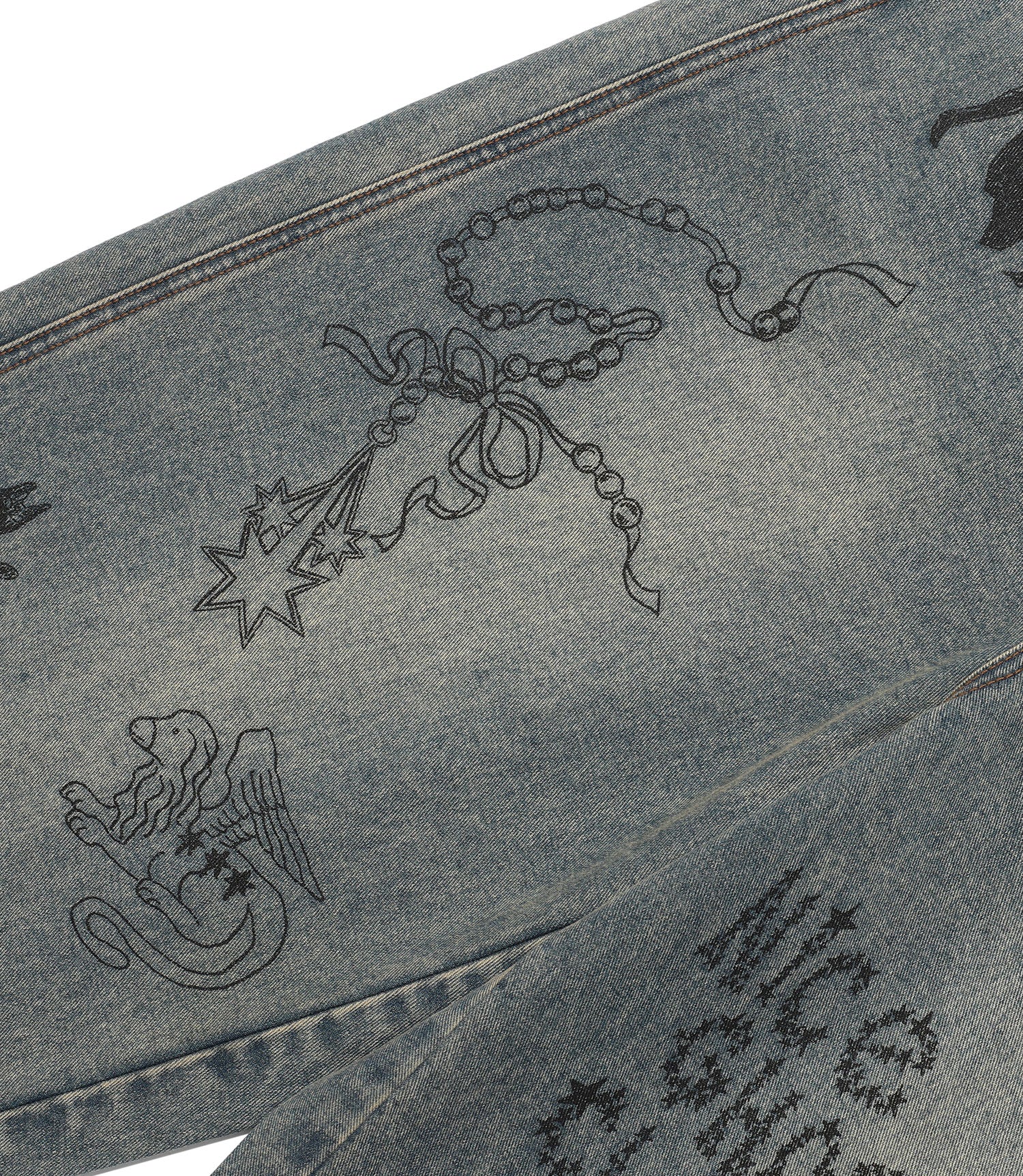 Nice Ghost Club Doodle Graphic Wide Jeans