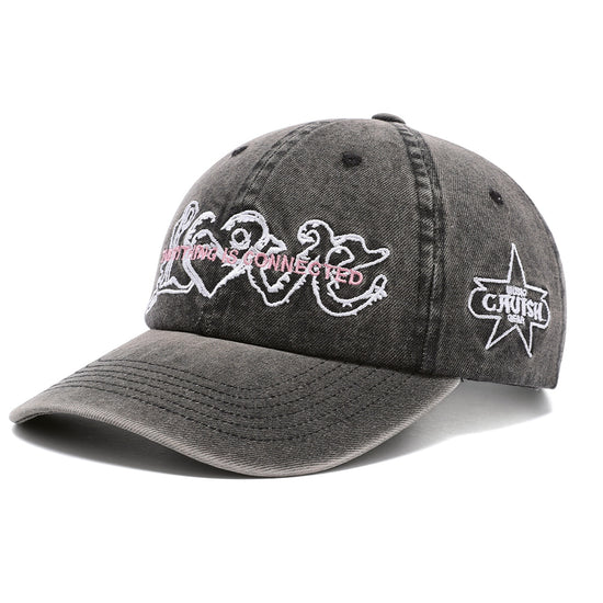 Cavish Washed Denim Embroidered Ball Cap