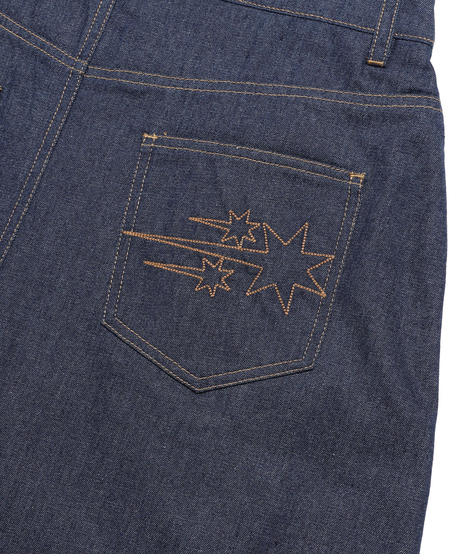 Nice Ghost Club Denim Pleats Panel Layered Skirt Pants
