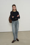 General Idea WOMAN Airy Round Neck Pin Tuck T-Shirt [NAVY]