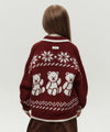 Marithé François Girbaud Kids Nordic Bear Knit Collar Cardigan Navy