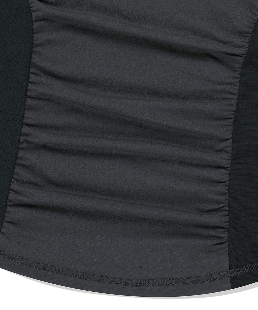 Mahagrid Shirring Half Zip-Up Jersey Tee