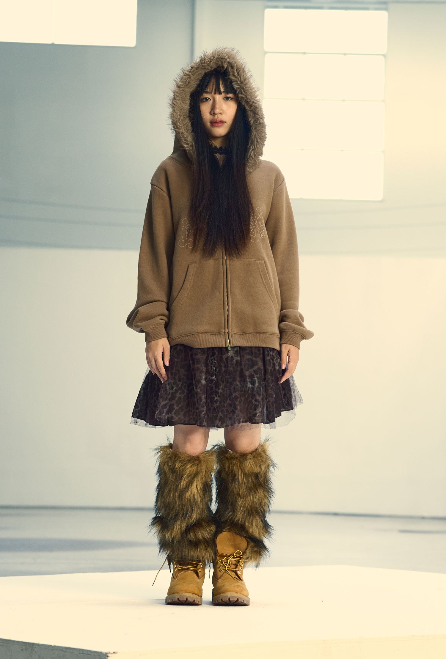 Nice Ghost Club Dark Fantasy Fur Hoodie Zip Up