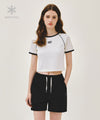 Marithé François Girbaud W AEROCOOL SMALL CLASSIC LOGO RINGER SLIM CROP TEE ivory
