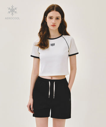 Marithé François Girbaud W AEROCOOL SMALL CLASSIC LOGO RINGER SLIM CROP TEE ivory