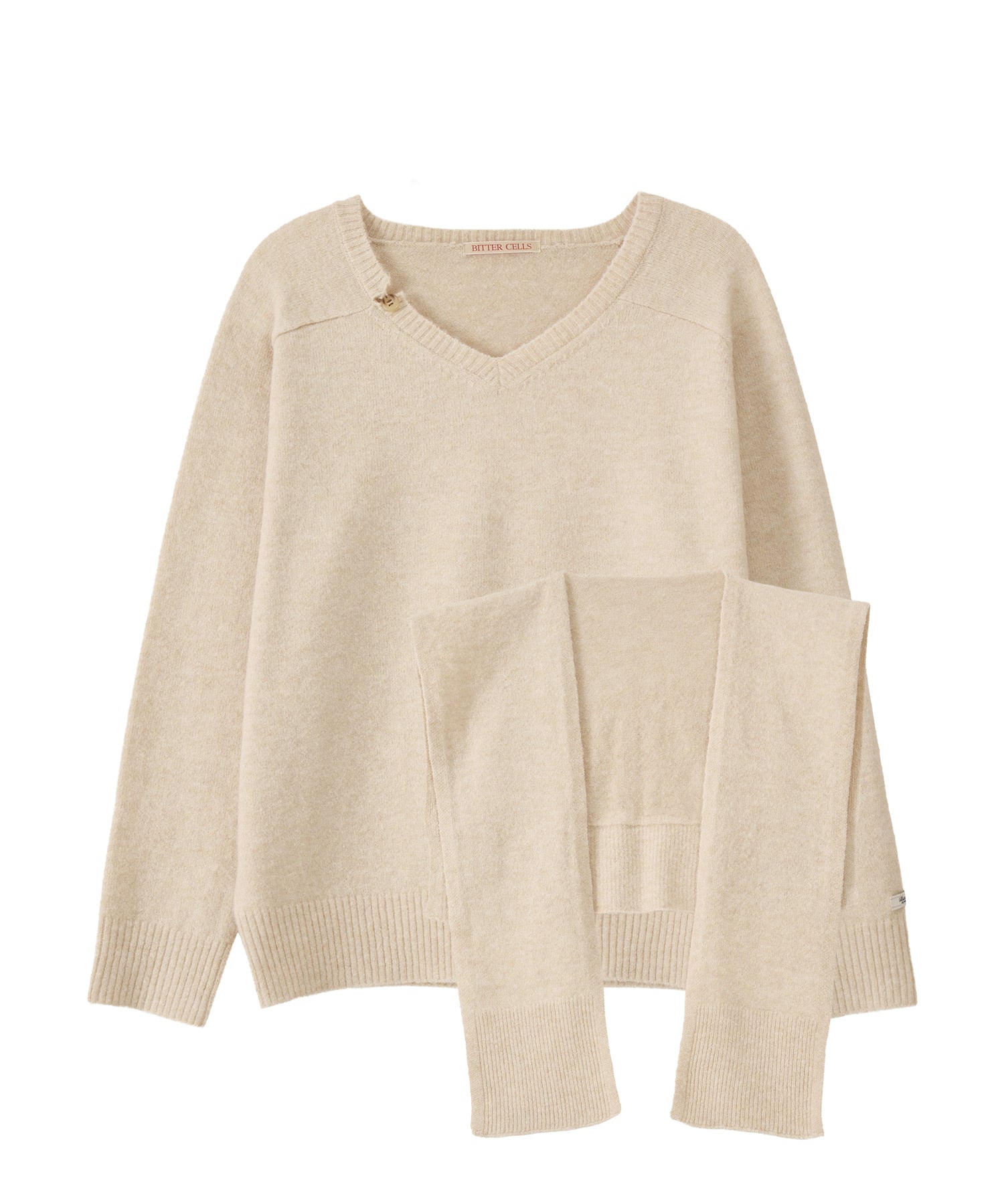 Bitter Cells [SET] Essential V Neck Knit & Shawl