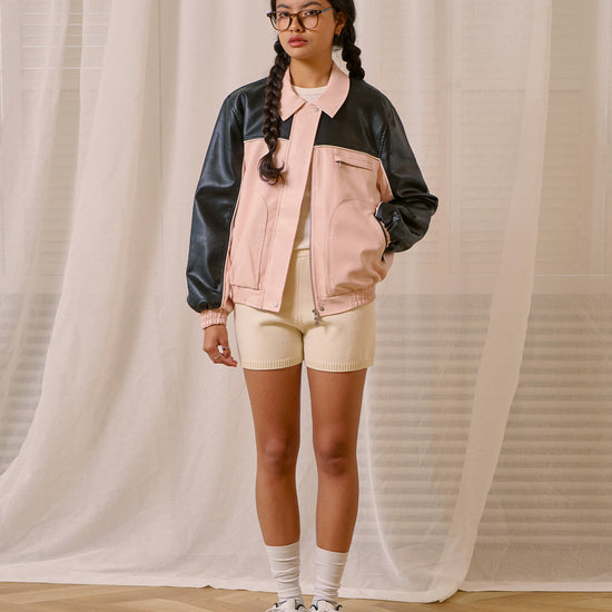 Bitter Cells Riding Leather Jacket-Pink