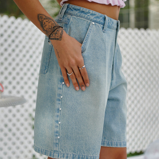Bitter Cells Rachel Pearl Shorts-Light Blue