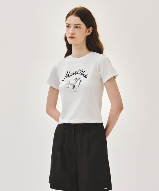 Marithé François Girbaud W LEMON GRAPHIC SLIM CROP TEE
