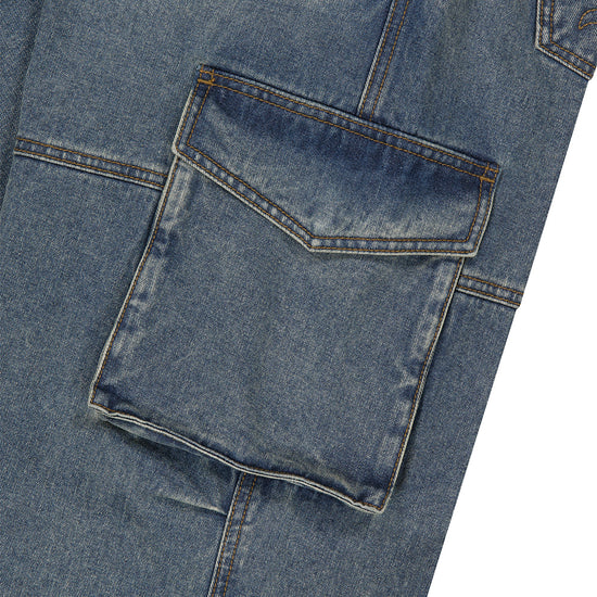 Mahagrid Wide Cargo Denim Pants [Blue]