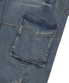 Mahagrid Wide Cargo Denim Pants [Blue]