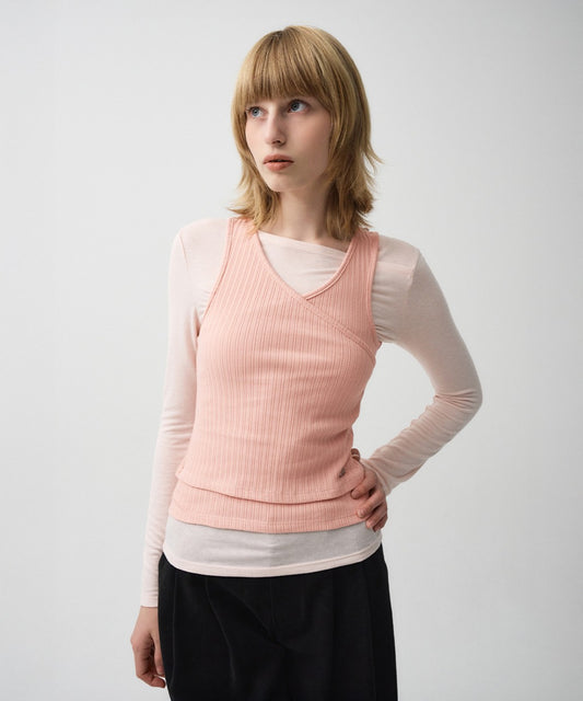 Marithé François Girbaud Women's Layered Simple Logo Pendant Sleeveless Pink