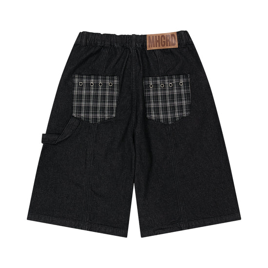 Mahagrid Bermuda Check Pocket Denim Shorts [Black]