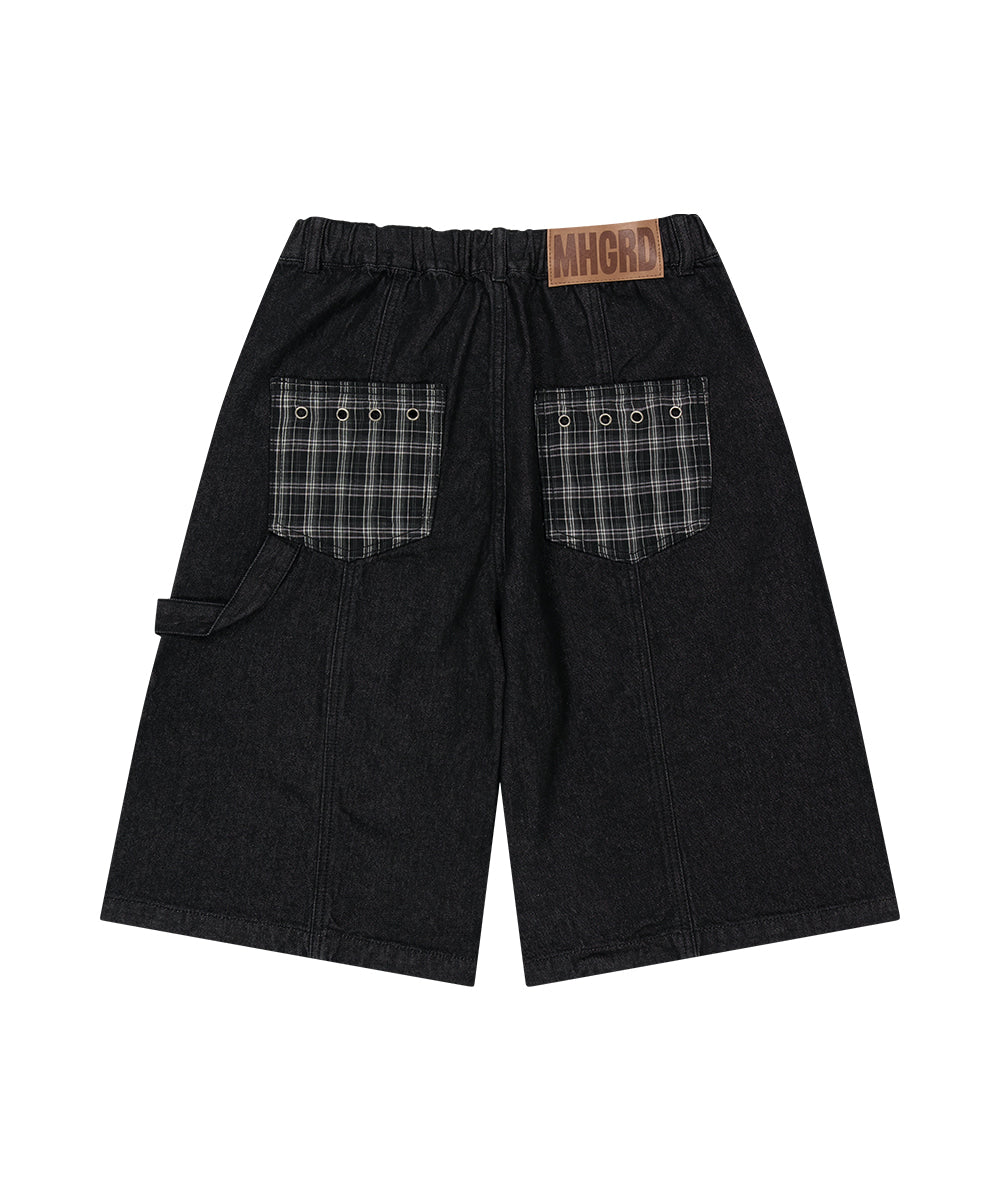 Mahagrid Bermuda Check Pocket Denim Shorts [Black]