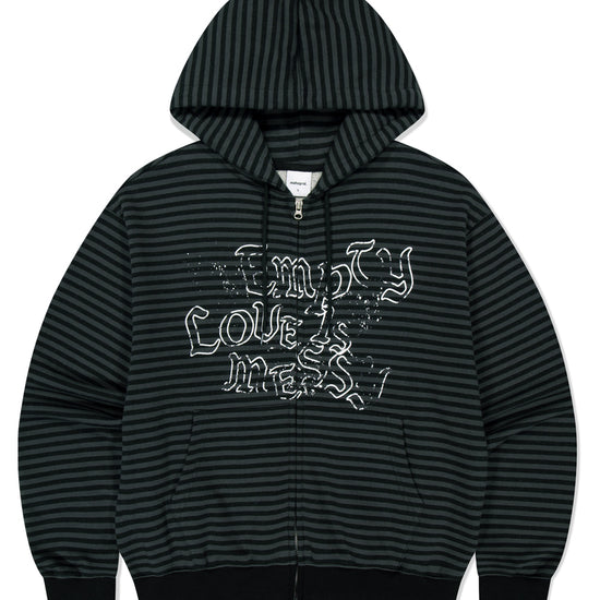 Mahagrid Empty Stripe Zip Up Hoodie Black