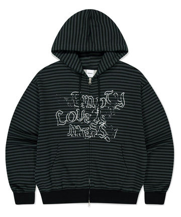 Mahagrid Empty Stripe Zip Up Hoodie Black