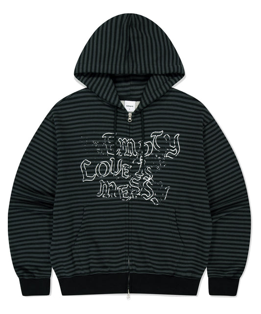 Mahagrid Empty Stripe Zip Up Hoodie Black