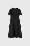 General Idea WOMAN V-Neck Puff Long Dress [BLACK]