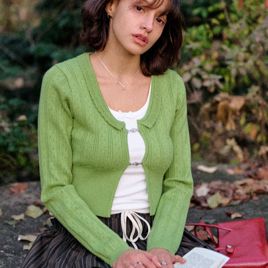 Bitter Cells Daisy Pointelle Cardigan - Olive