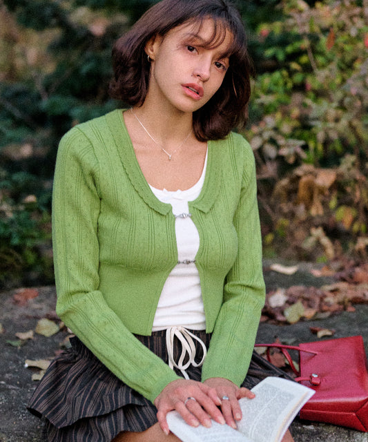 Bitter Cells Daisy Pointelle Cardigan - Olive