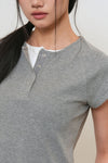 General Idea WOMAN Snap Henry Neck T-Shirt