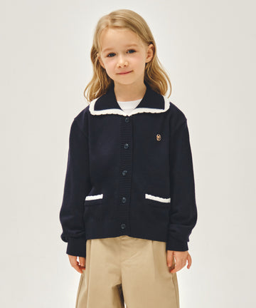 Marithé François Girbaud Kids White Lace Collar Cardigan Navy