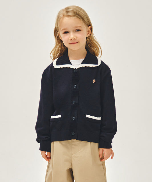 Marithé François Girbaud Kids White Lace Collar Cardigan Navy