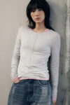 General Idea WOMAN Airy Crew Neck Pin Tuck T-Shirt [LIGHT GREY]