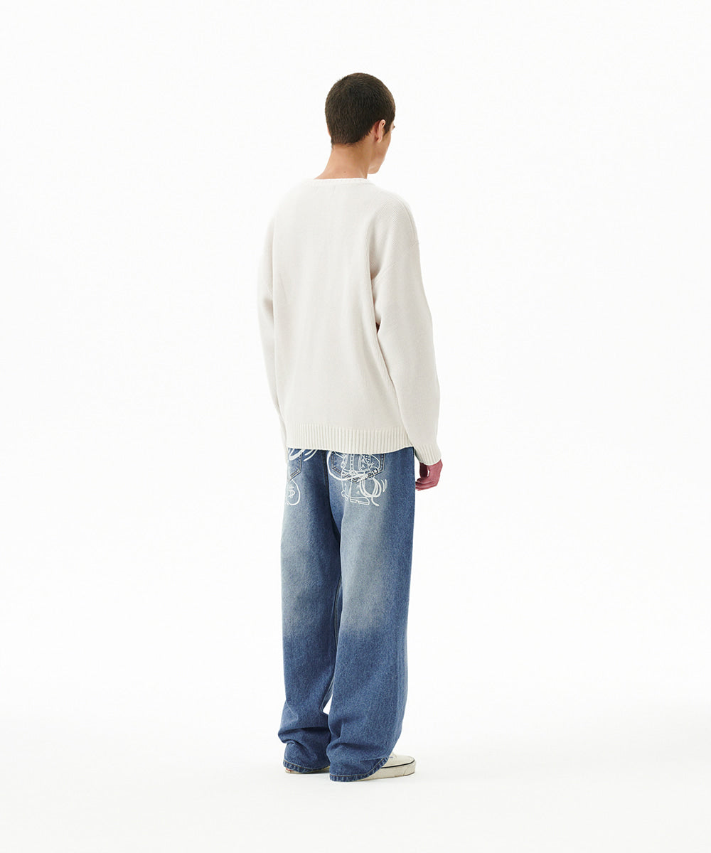Mahagrid Back Logo Washed Denim Pants [Blue]