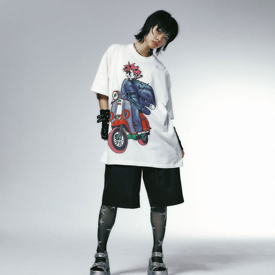 Nice Ghost Club Motorcycle Blue Boy Big Big Tee [White]