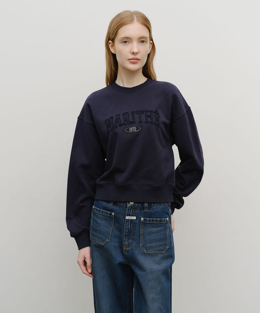 Marithé François Girbaud W Raw Edge Applique Logo Crop Sweatshirt Navy