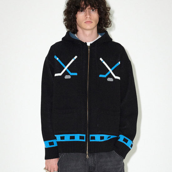 Mahagrid Hockey Knit Zip-Up Hoodie