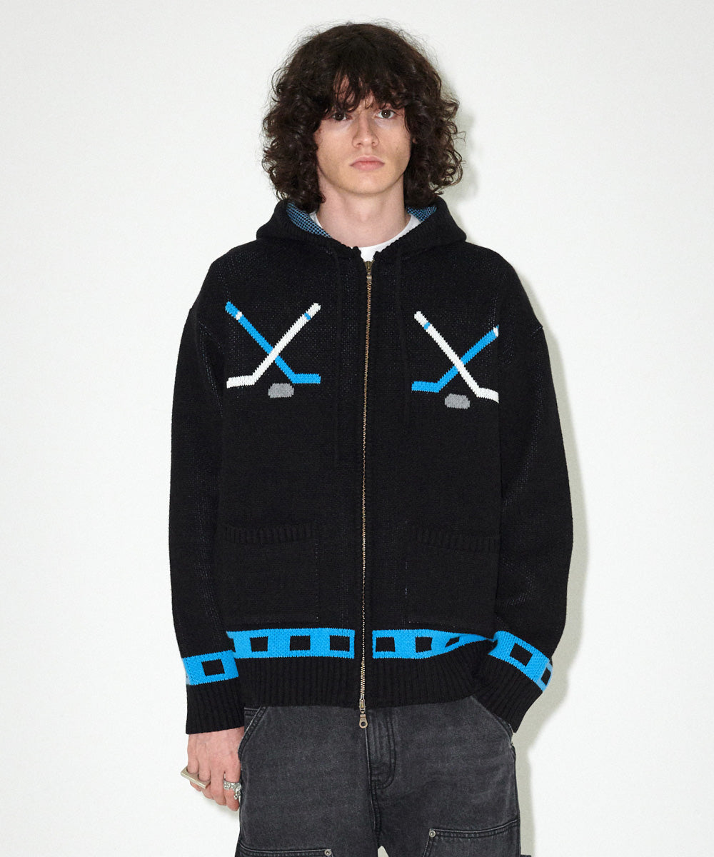 Mahagrid Hockey Knit Zip-Up Hoodie