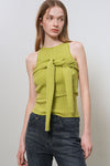 General Idea WOMAN Boat Neck Cardigan Tank Top Set [AVOCADO]
