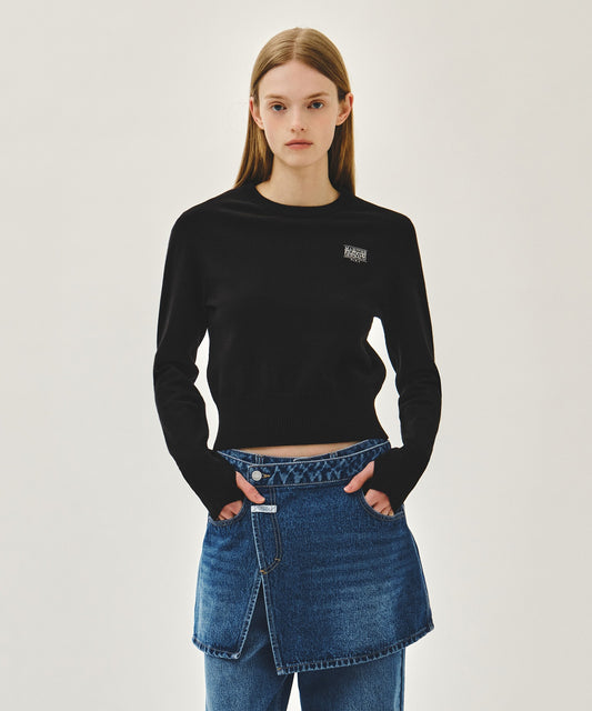 Marithé François Girbaud W SMALL CLASSIC LOGO CROP KNIT PULLOVER black