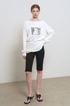 General Idea WOMAN Boat Neck Loose Fit Graphic Long Sleeve T-Shirt [WHITE]