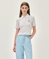 Marithé François Girbaud W STRIPE SLIM CROP COLLAR TEE