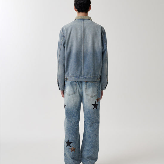 Mahagrid Star Flared Denim Pant Light Blue