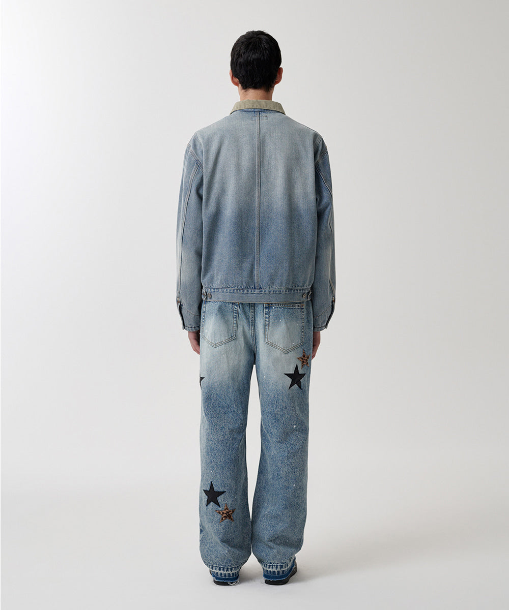 Mahagrid Star Flared Denim Pant Light Blue