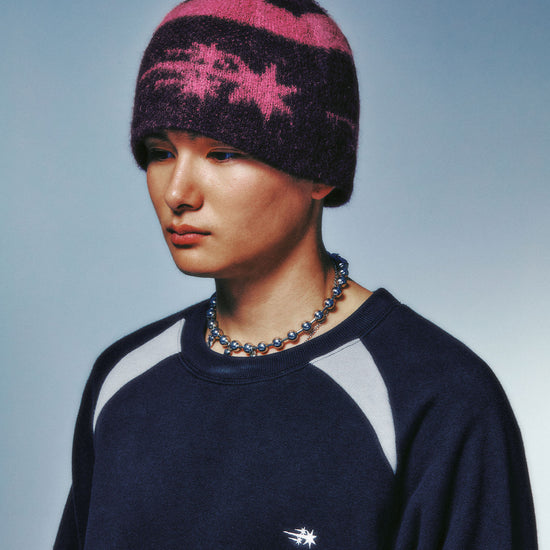 Nice Ghost Club Stripe 3 Star Logo Mohair Beanie [Pink]