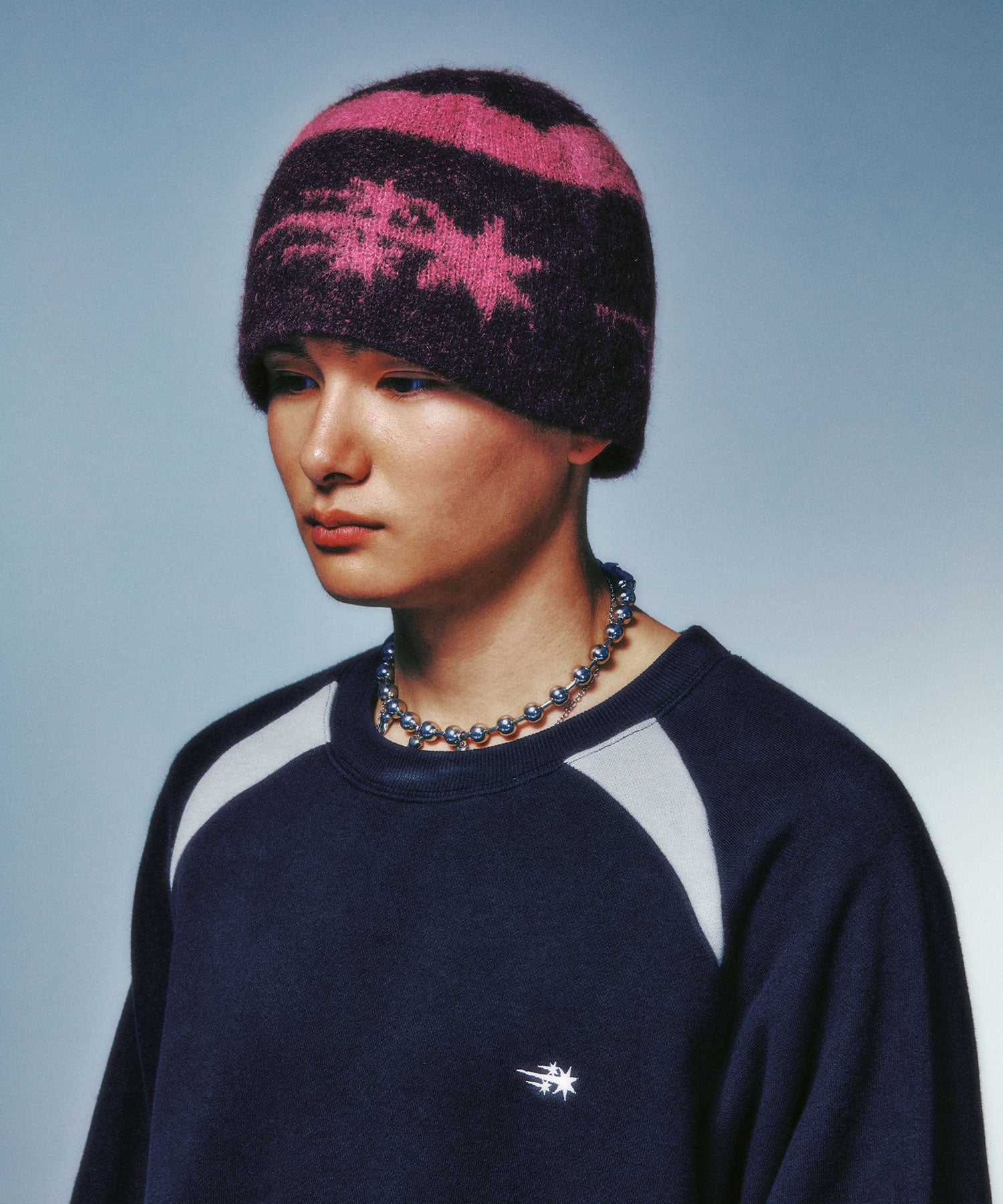 Nice Ghost Club Stripe 3 Star Logo Mohair Beanie [Pink]