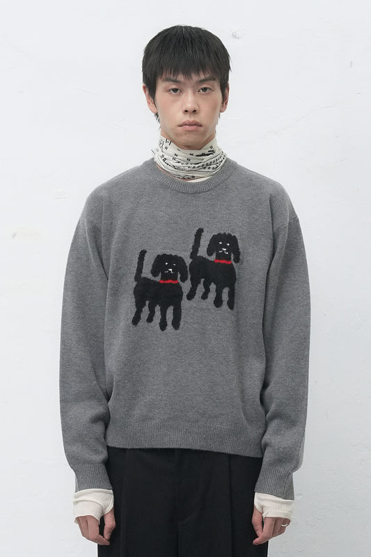 General Idea UNISEX Twin Dog Jacquard Knit Pullover