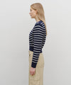 Marithé François Girbaud W CREW NECK STRIPE CROP KNIT PULLOVER NAVY