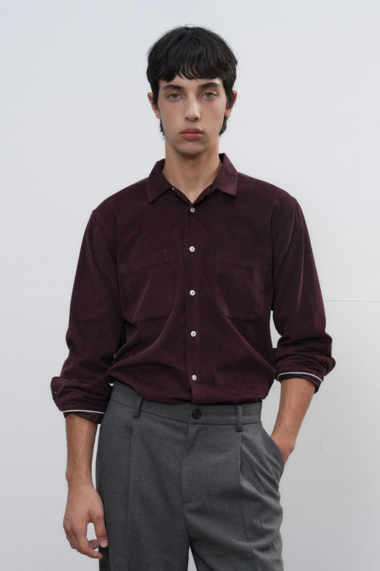 General Idea Unisex Slim Fit Corduroy Open Collar Shirt