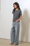 General Idea WOMAN Color-Block Stripe Short Sleeve T-Shirt [NAVY]