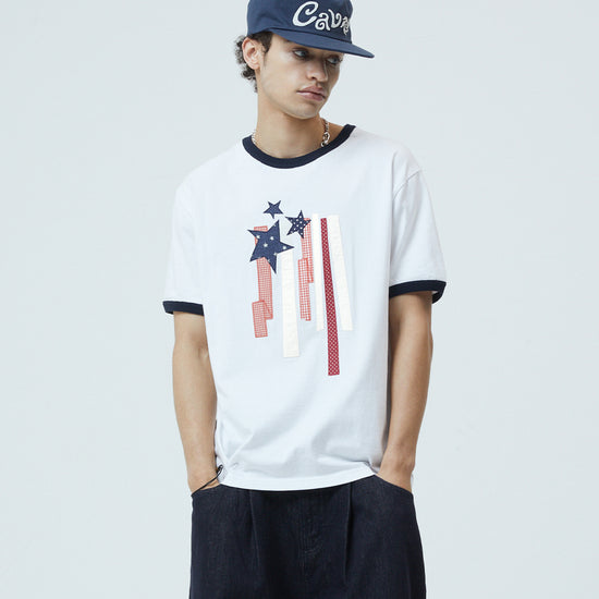Mahagrid Flag Applique Ringer Tee